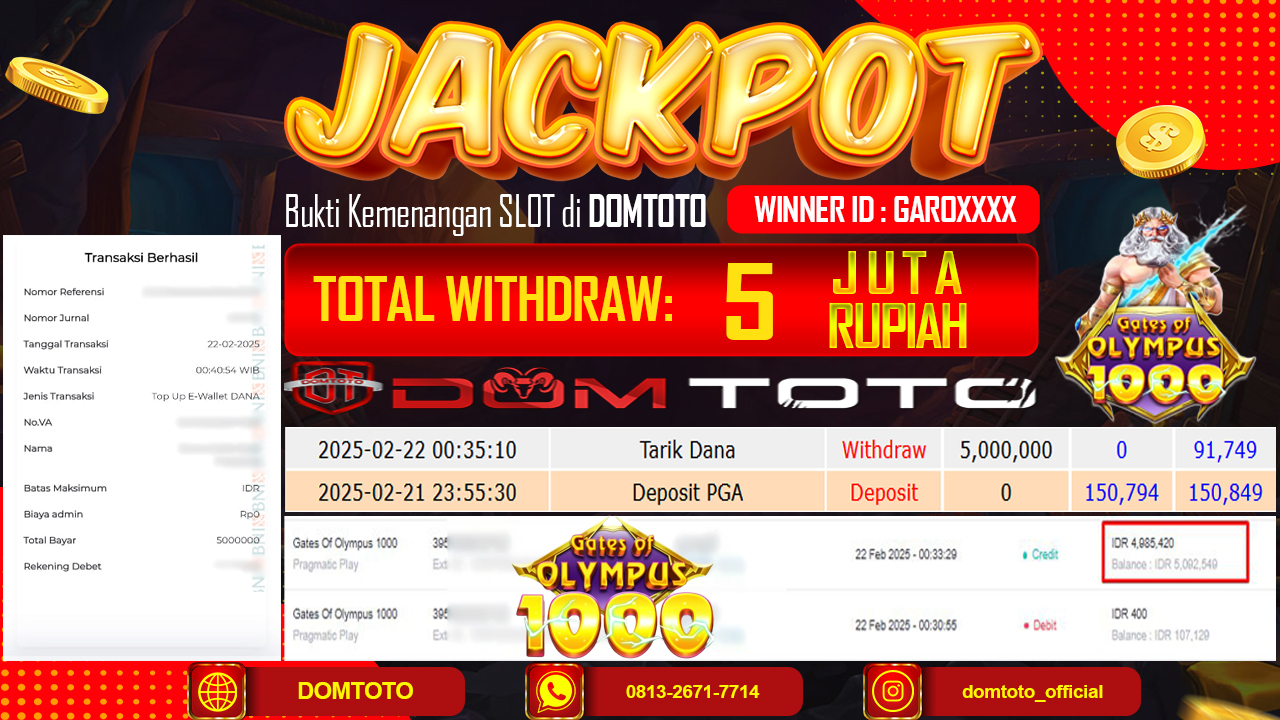 JACKPOT SLOT GATES OF OLYMPUS 1000 22 FEBRUARI 2025